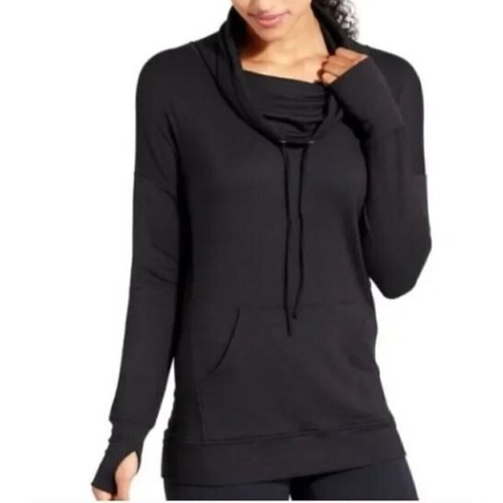 Athleta Sweatshirt Womens Large Black Studio Cowl Neck Loungewear Yoga Workout